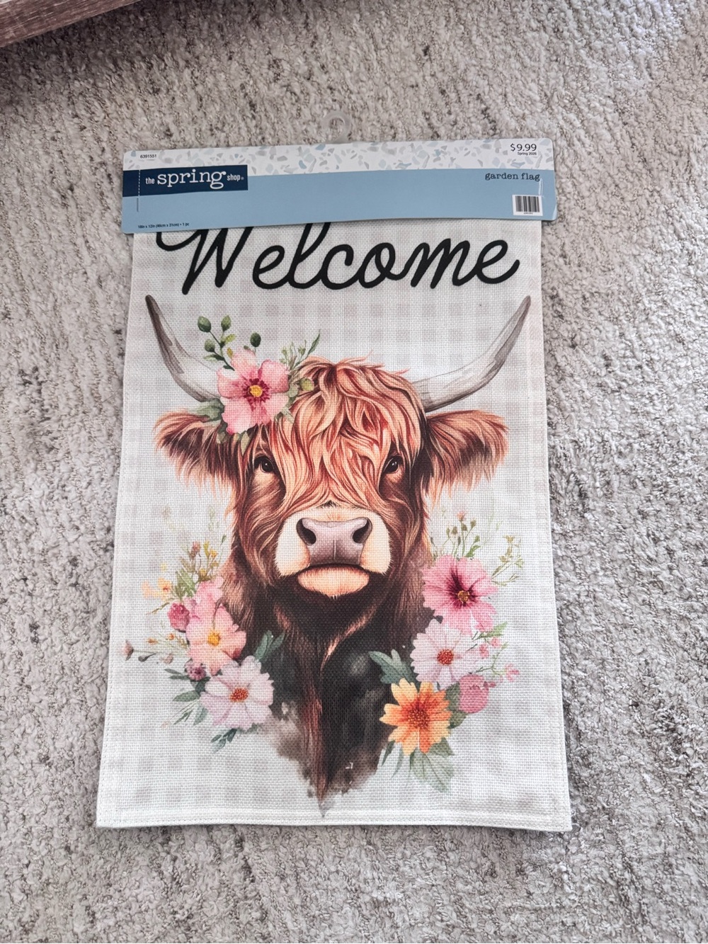 The Spring Shop Brown & Pink Floral Highland Cow Welcome Tapestry
